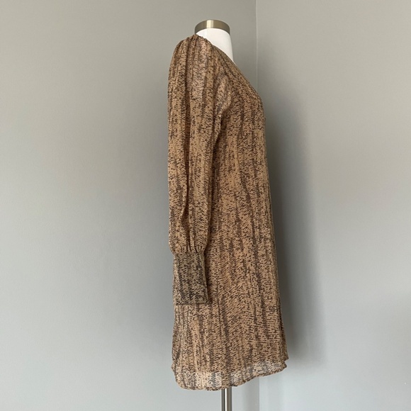Rory Beca Snakeskin Georgette Silk Shift Dress Long Sleeve V-Neck Cocktail Small - Picture 5 of 9
